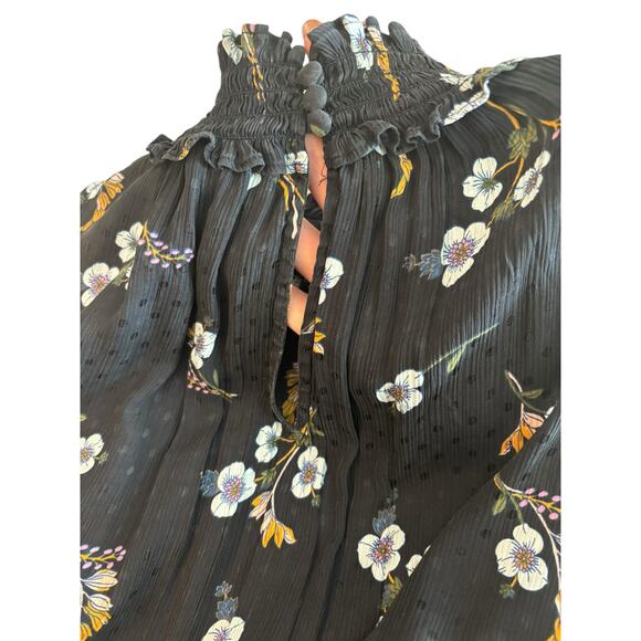 REBECCA TAYLOR NATALIE SLEEVELESS FLORAL-PRINT SILK TOP IN NAVY SIZE 2 - Picture 6 of 8